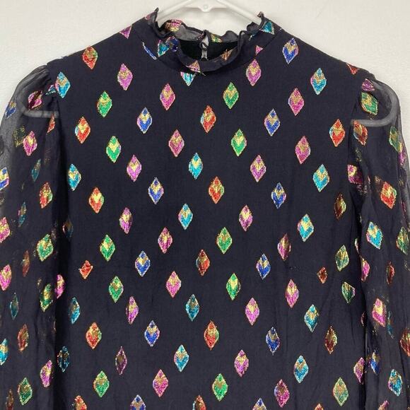 SALONI Silk Fil Coupe Marissa Mini Dress in Black Rainbow. * Read - Picture 11 of 15